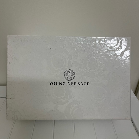 Young Versace Girls Sandals•Navy Blue with Pink Fur•Velcro adjustable Strap• - Picture 3 of 10